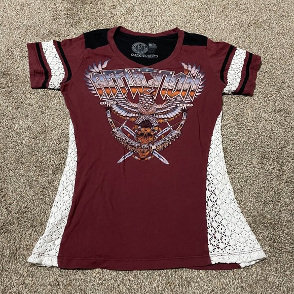 Affliction Tops - Affliction American Metal Graphic T Shirt Eagle Skull Sword Rhinestone